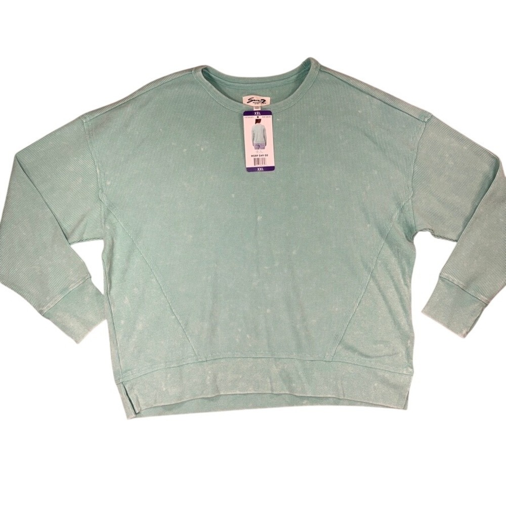 Seven7 Waffle Knit Sweatshirt XXL Women Mint Green Thumb Holes BNWT